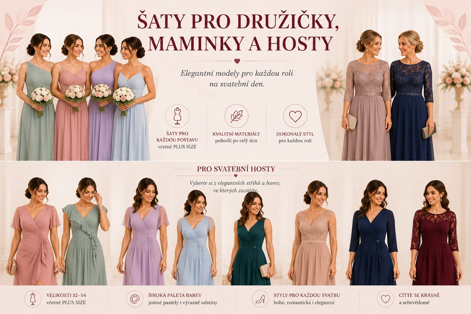 Šaty na svatbu pro maminky, hosty, družičky i svědkyně